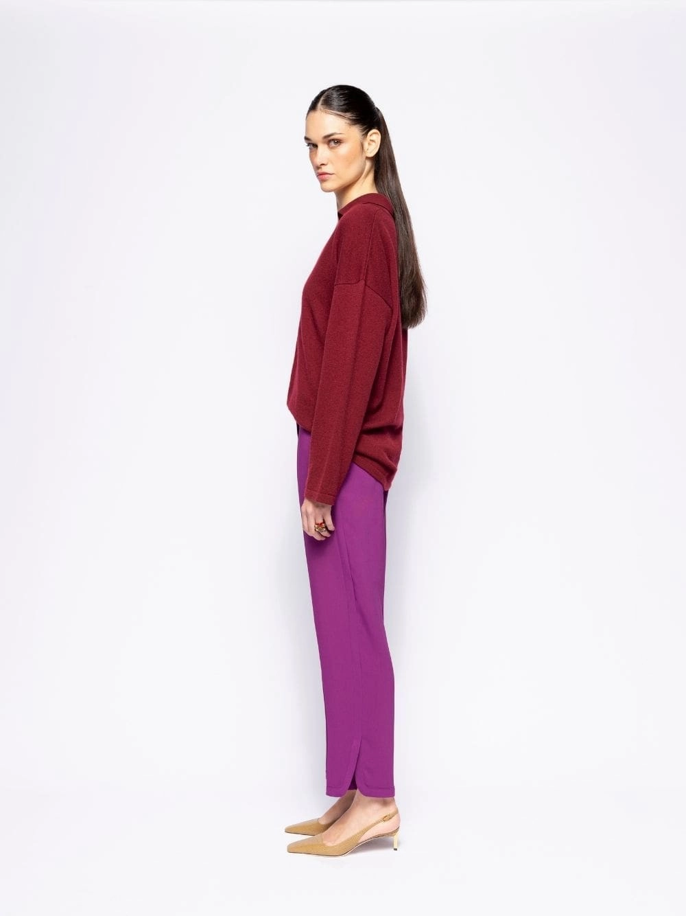 Jane Cabernet Knitted V-Neck Top