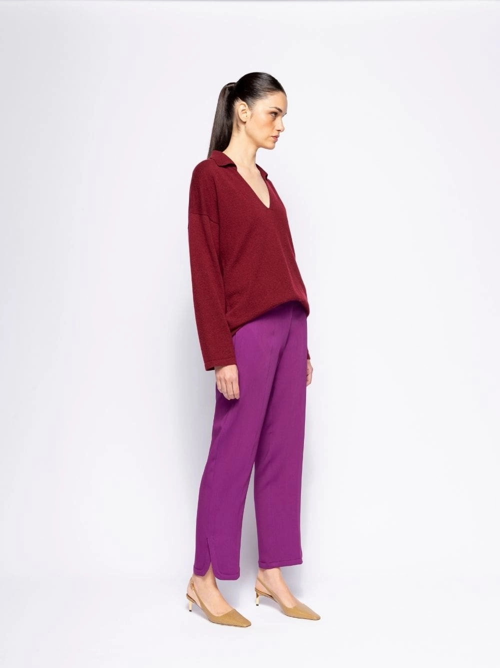 Jane Cabernet Knitted V-Neck Top