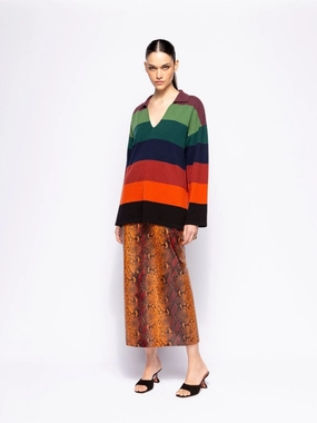 Jane Multicoloured Stripes Knitted V-Neck Top Knitwear Womens - women's knitwear cheap
