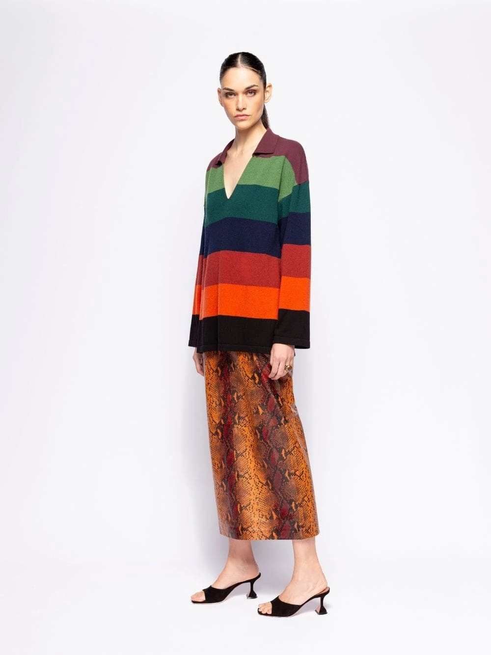 Jane Multicoloured Stripes Knitted V-Neck Top