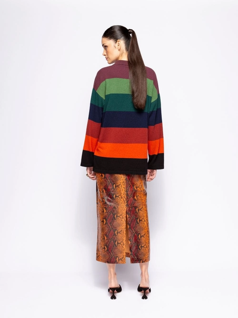 Jane Multicoloured Stripes Knitted V-Neck Top