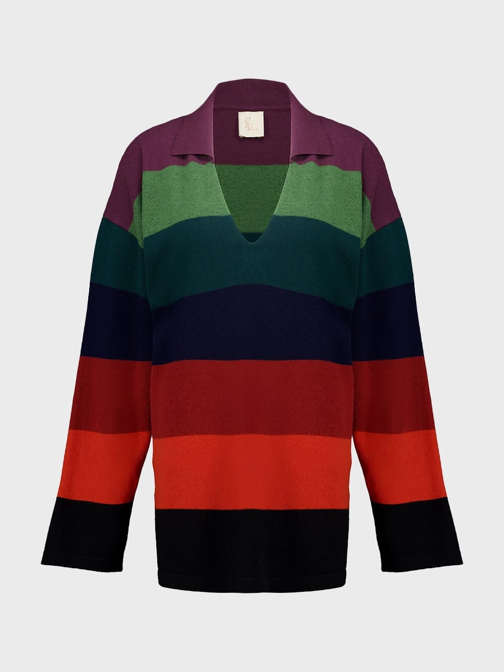 Jane Multicoloured Stripes Knitted V-Neck Top