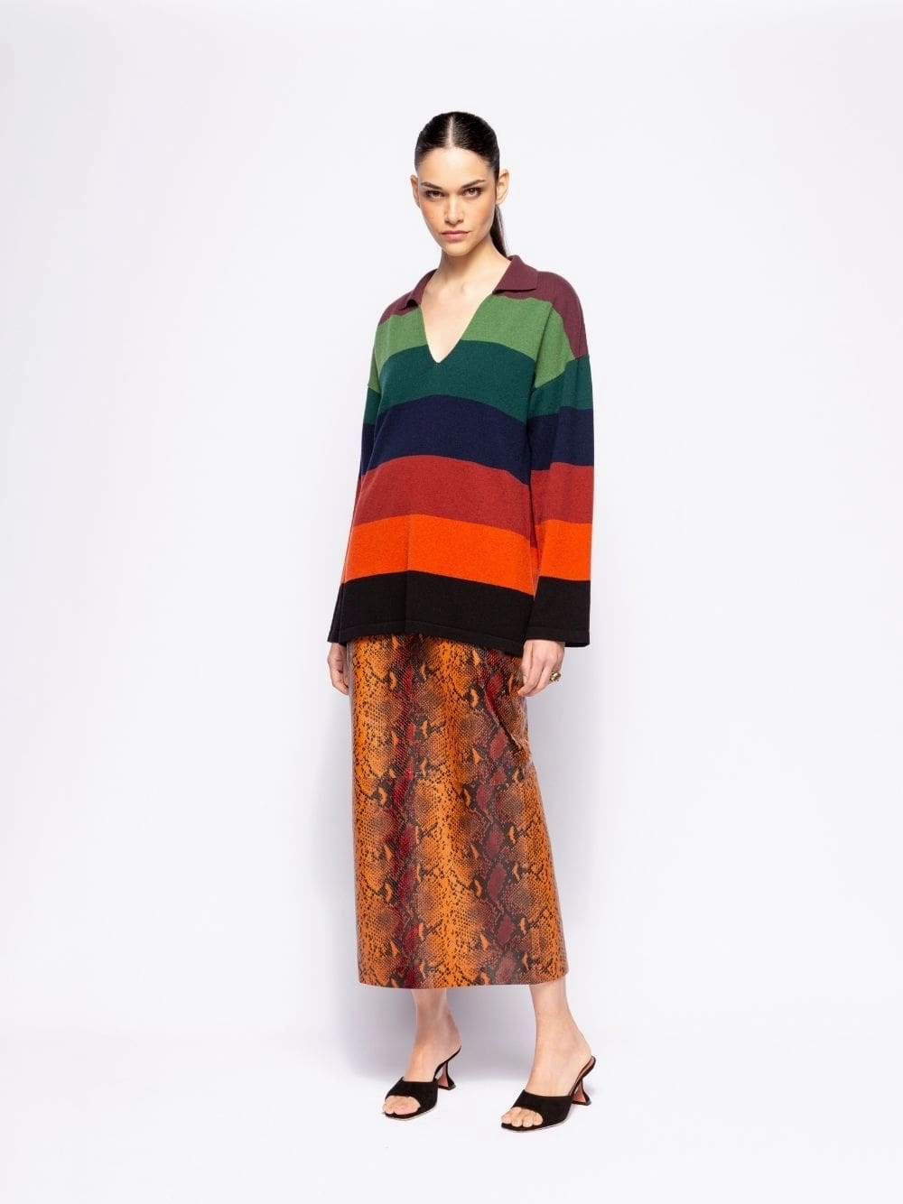 Jane Multicoloured Stripes Knitted V-Neck Top Knitwear Womens - women's knitwear cheap