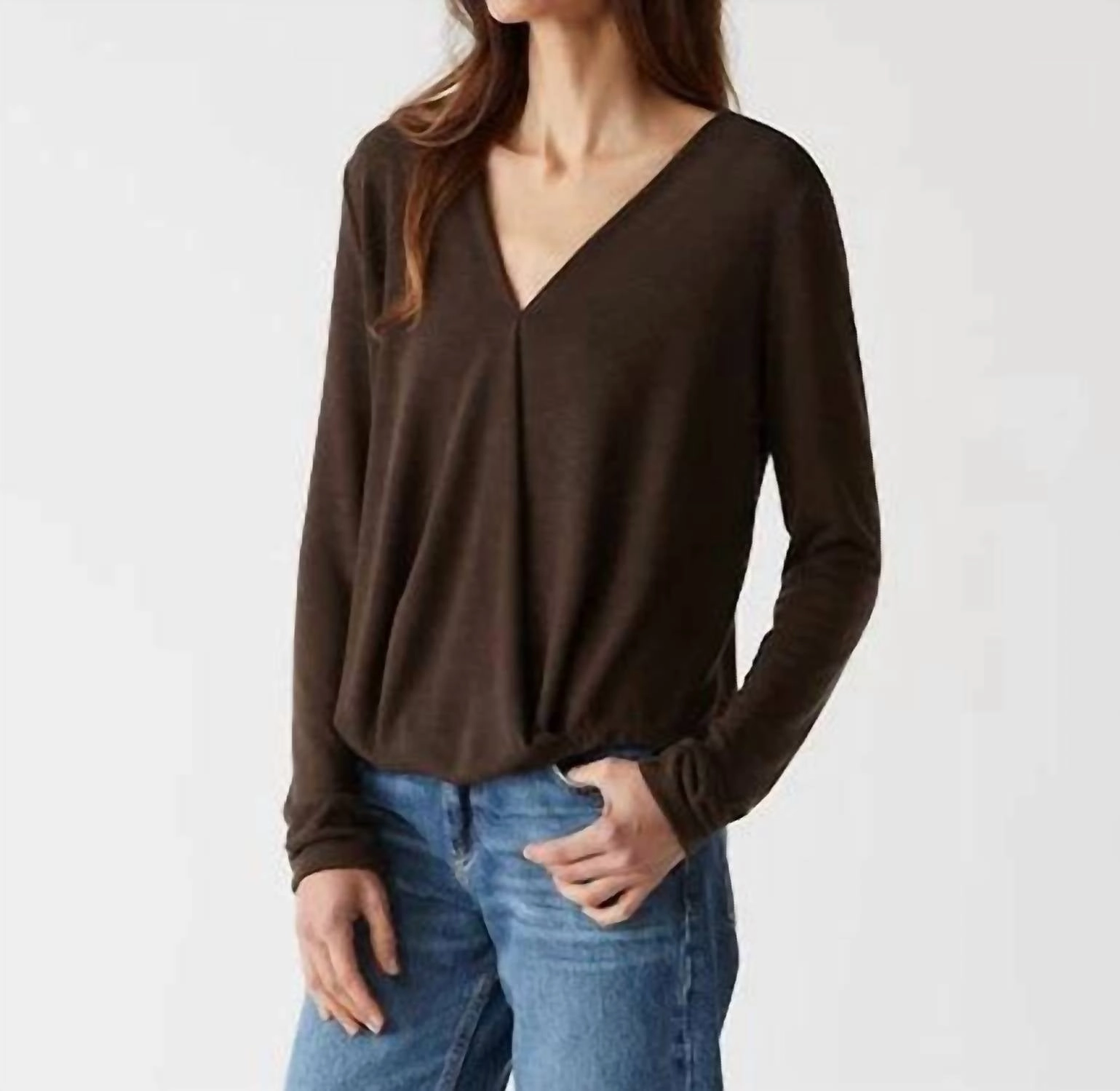 Janet Tahoe Jersey Surplice Top In Java Tops Womens - tie-front tops cheap
