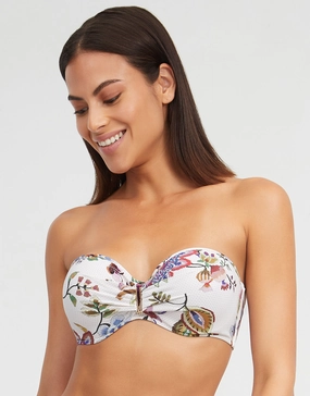 Jasmine Bandeau Bikini Top - White Floral Swim Womens - beachwear discount