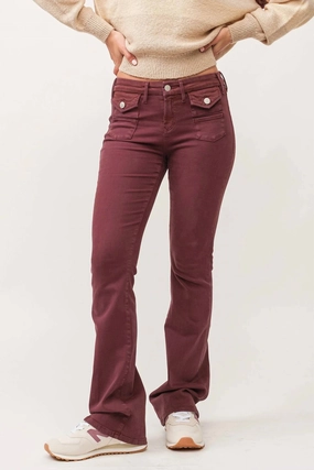 Jaxtyn Bootcut Jeans In Maroon womens wide-leg pants promo