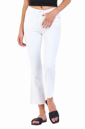 Jeanne Super High Rise Flare Jeans In White bottoms for women sale