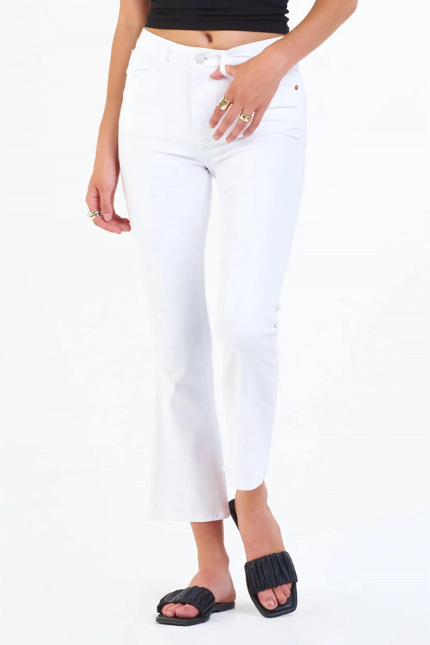 Jenna Cropped Flare Jeans In White womens gaucho pants sale