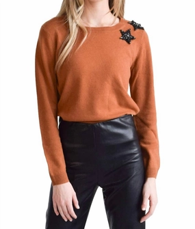 Jewel Neck Sweater In Burnt Sienna Tops Womens - bodysuits clearance