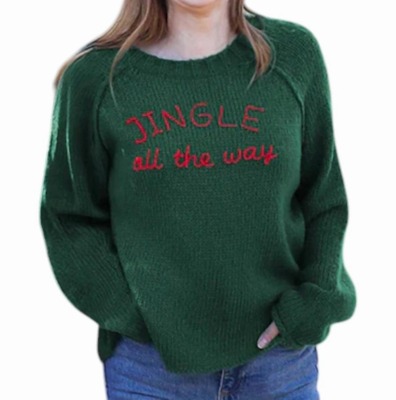 Jingle Raglan Sweater In Kale Green Tops Womens - embroidered tops sale