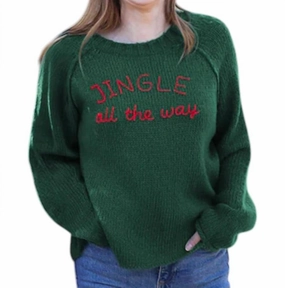 Jingle Raglan Sweater In Kale Green Tops Womens - embroidered tops sale