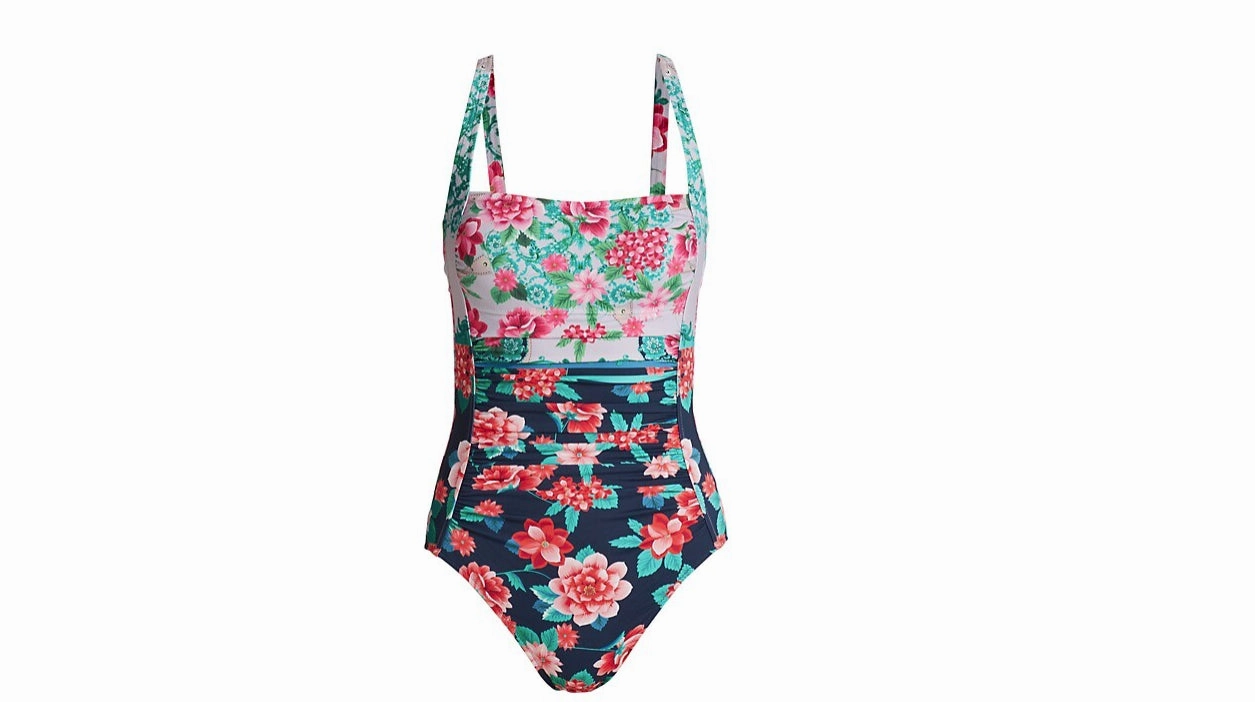 Johnny Was Japer Ruched One Piece Swimsuit Floral Print Swimsuit Swim Womens - tie-side bikinis