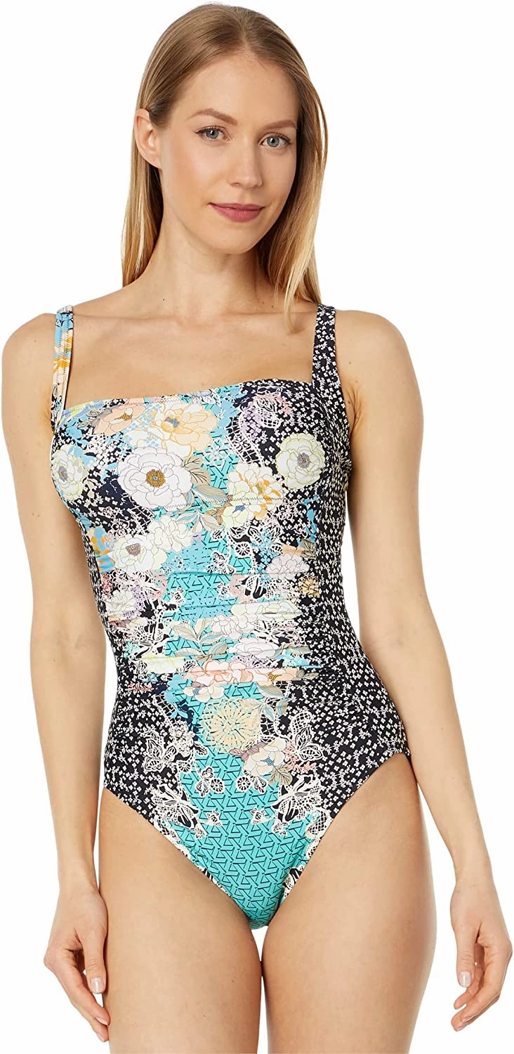 Johnny Was Women Mila Ruched One-Piece Multi Color One Piece Swimsuit Swim Womens - tie-side bikinis