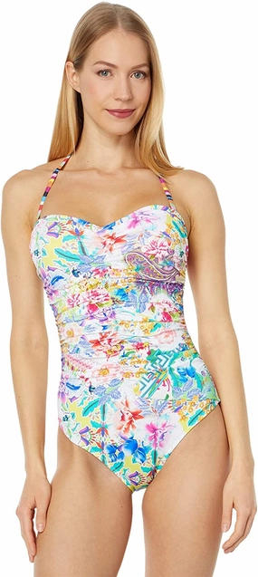 Johnny Was Women Ruched Sweetheart One-Piece Multi Swimsuit Swim Womens - tie-side bikinis