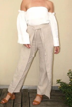 Kai Linen Tie Culotte In Ecru womens cargo pants promo
