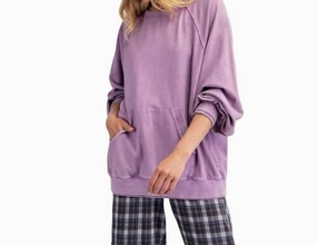Kangaroo Pocket Terry Pullover In Lavender Tops Womens - sheer tops clearance