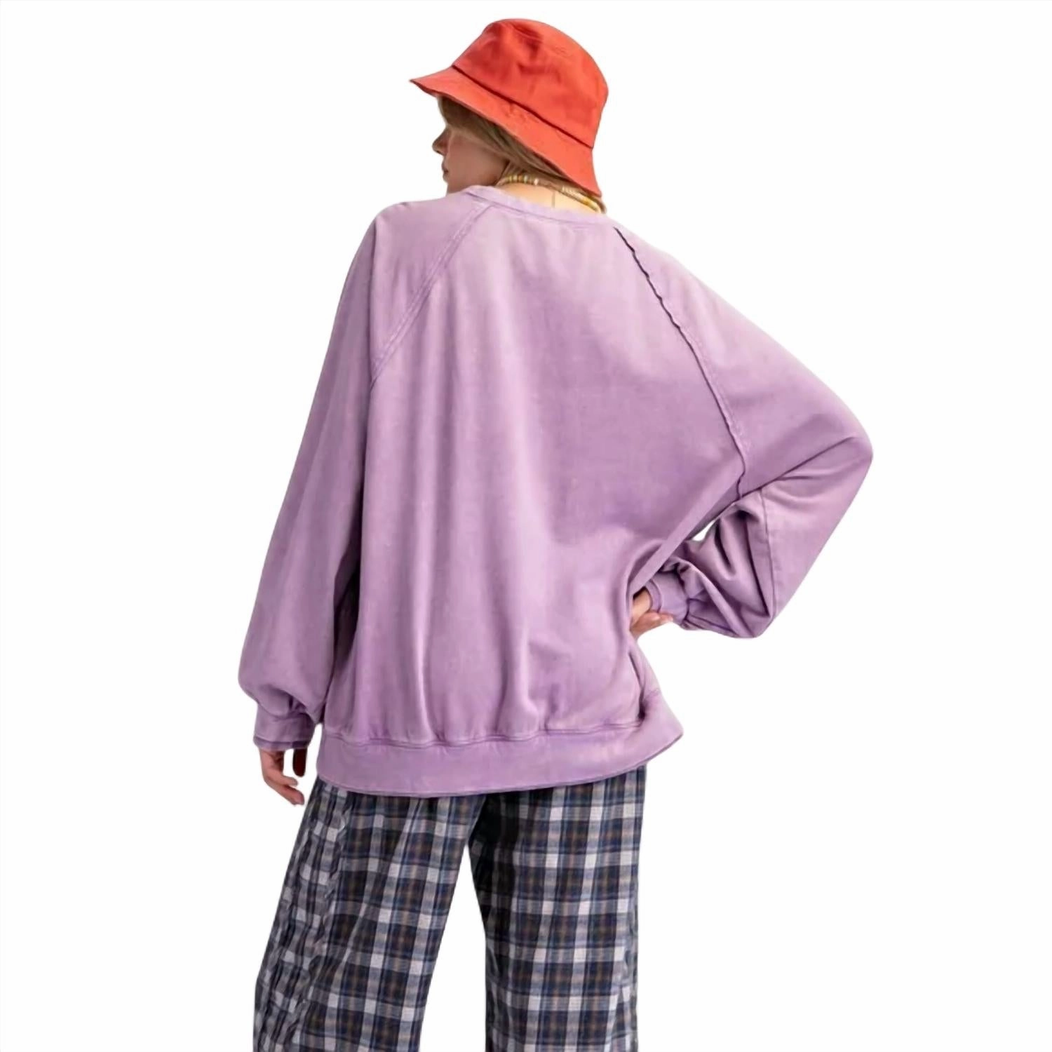 Kangaroo Pocket Terry Pullover In Lavender