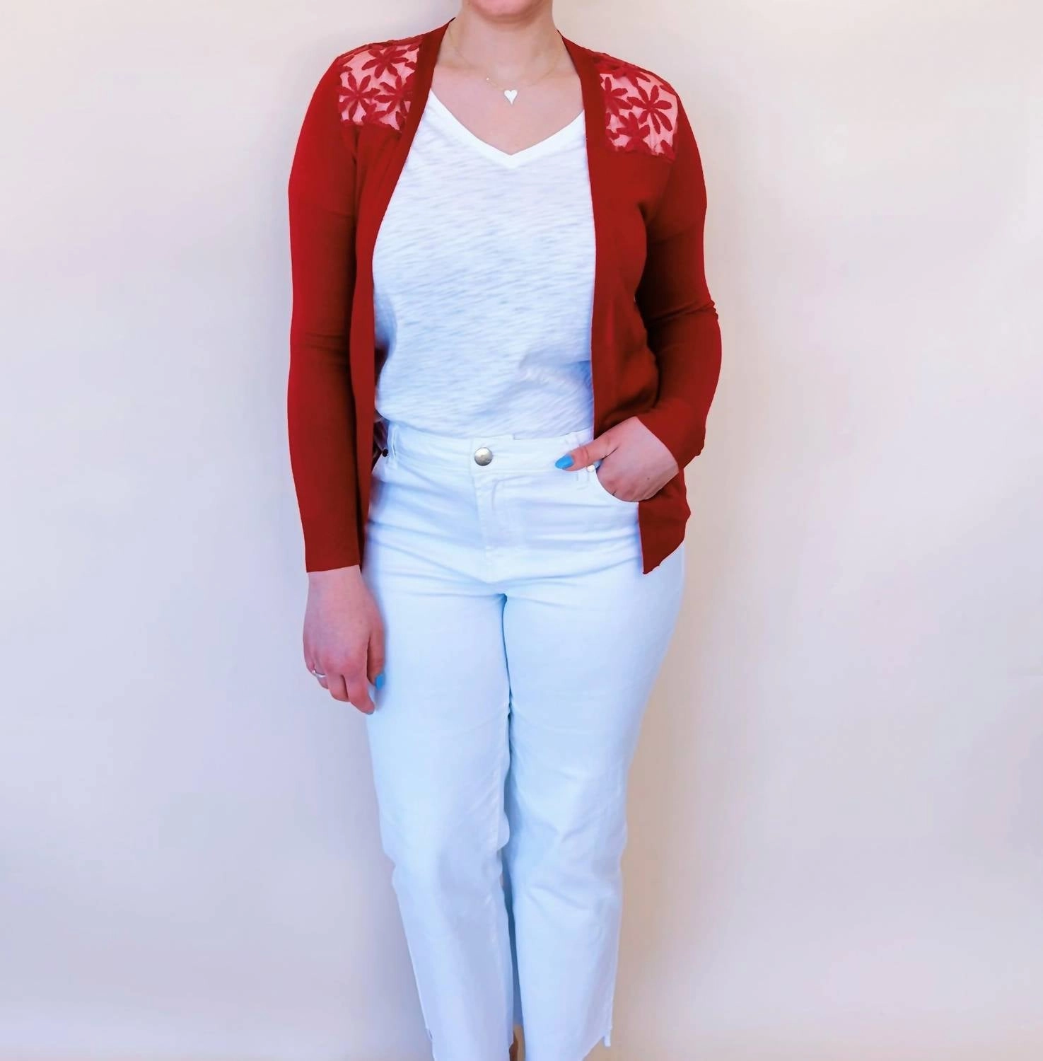 Kendra Lace Cardigan In Red