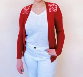 Kendra Lace Cardigan In Red Tops Womens - bodysuits clearance