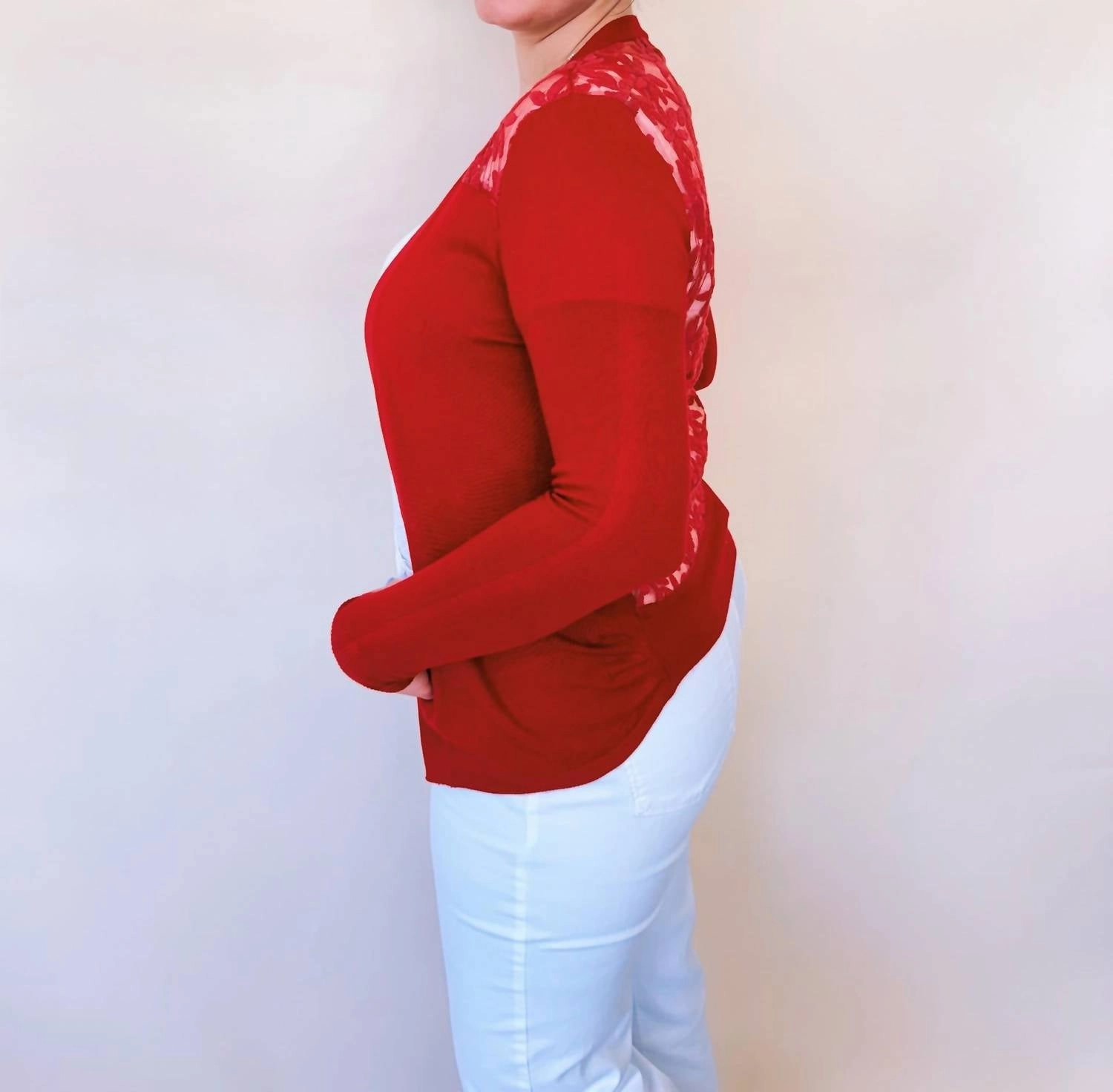 Kendra Lace Cardigan In Red