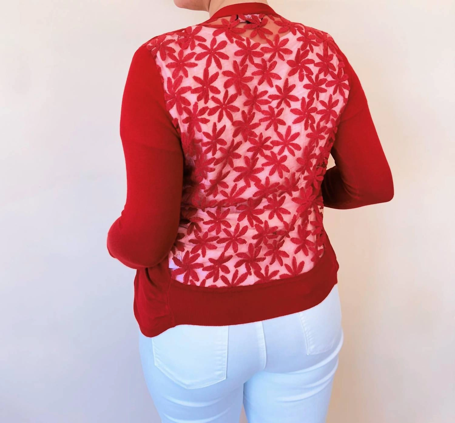 Kendra Lace Cardigan In Red