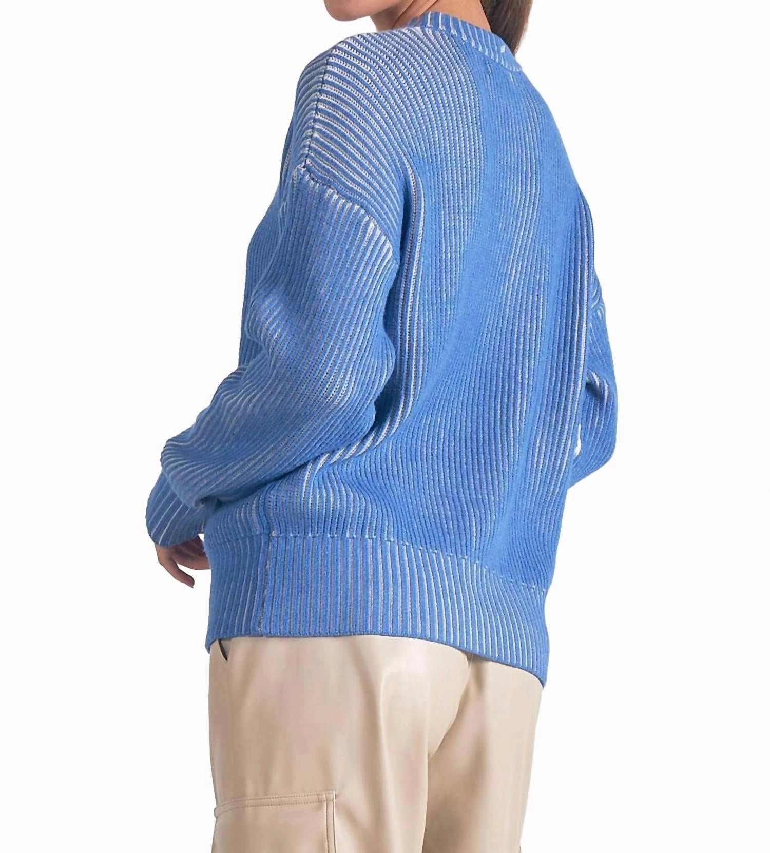 Kendra Ribbed Crewneck Sweater In Blue/white