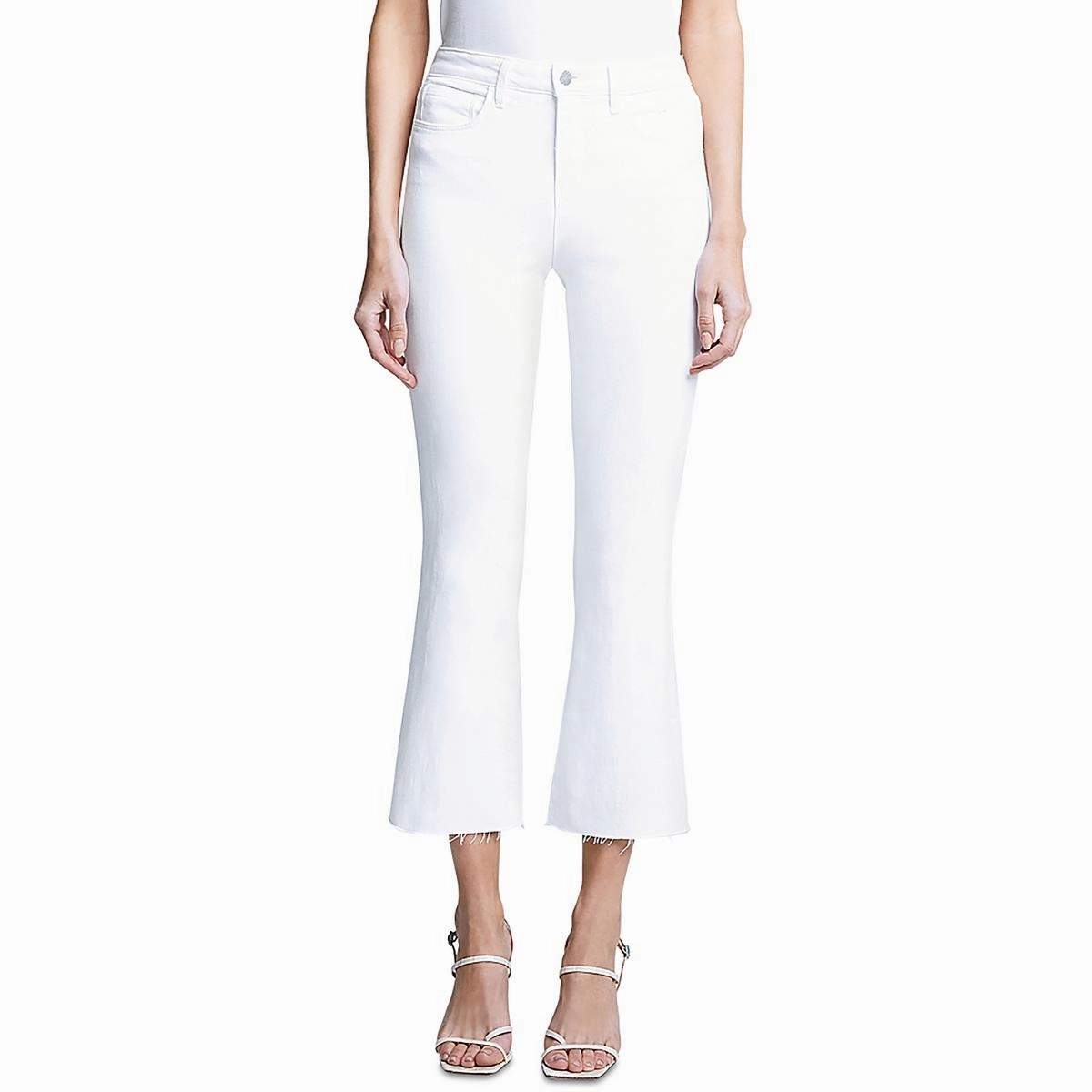 Kendra Womens High Rise Cropped Flared Jeans