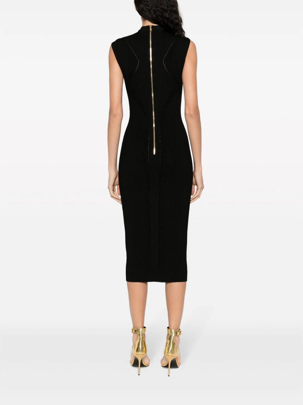 Keyhole-Neck Ribbed Knitted Midi Dress