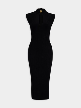 Keyhole-Neck Ribbed Knitted Midi Dress Knitwear Womens - women's knitwear cheap