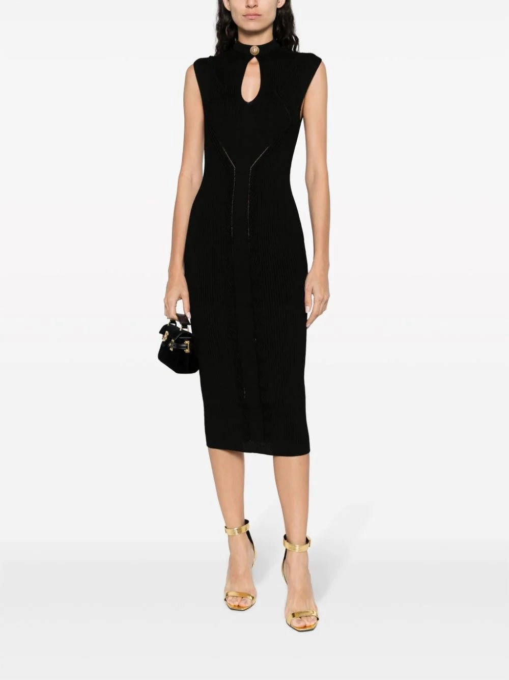 Keyhole-Neck Ribbed Knitted Midi Dress
