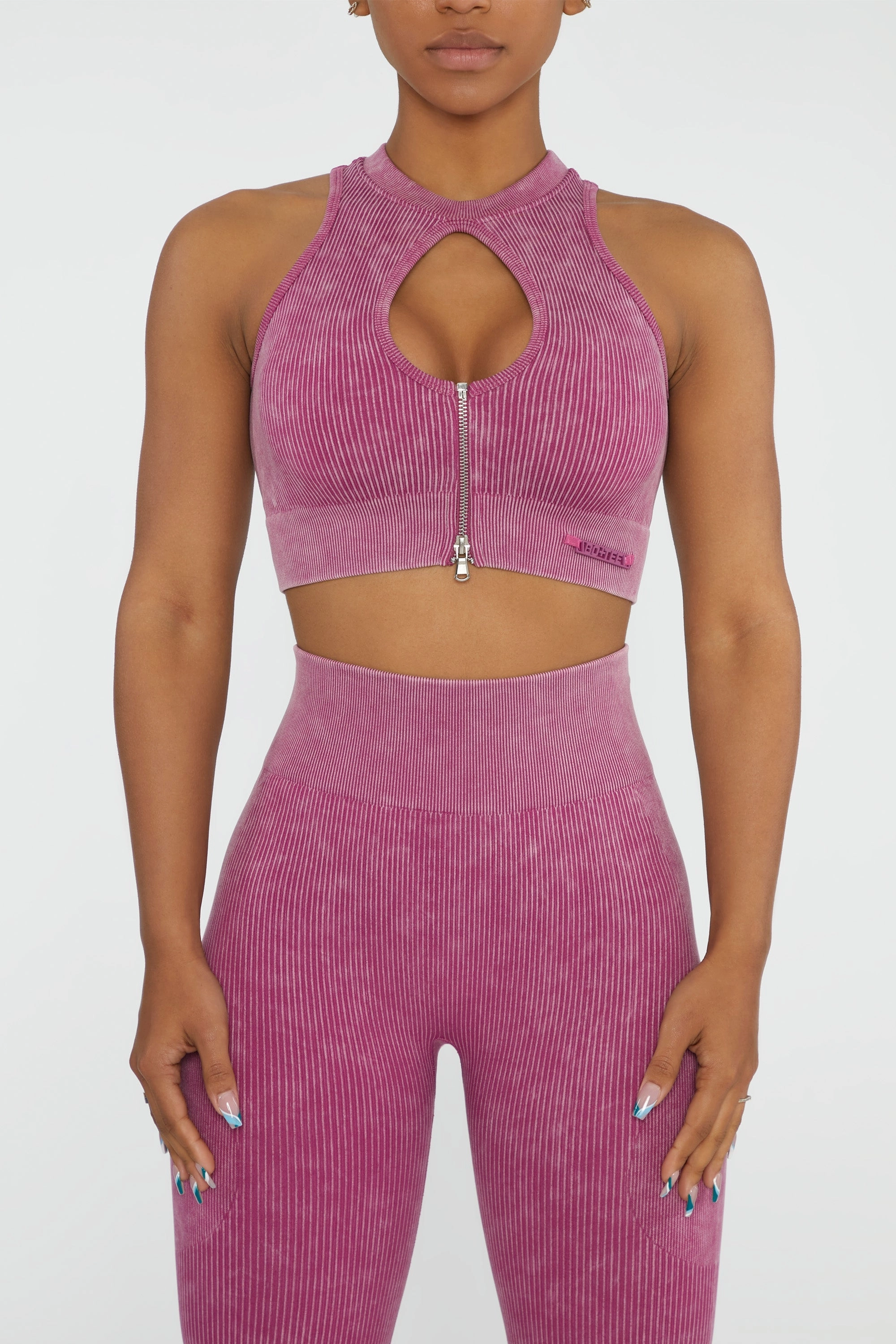Keyhole Zip Crop Top in Dark Pink