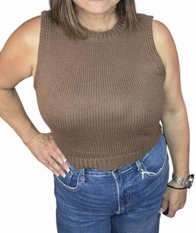Knit Cropped Tank Sweater In Mocha Tops Womens - high-neck blouses