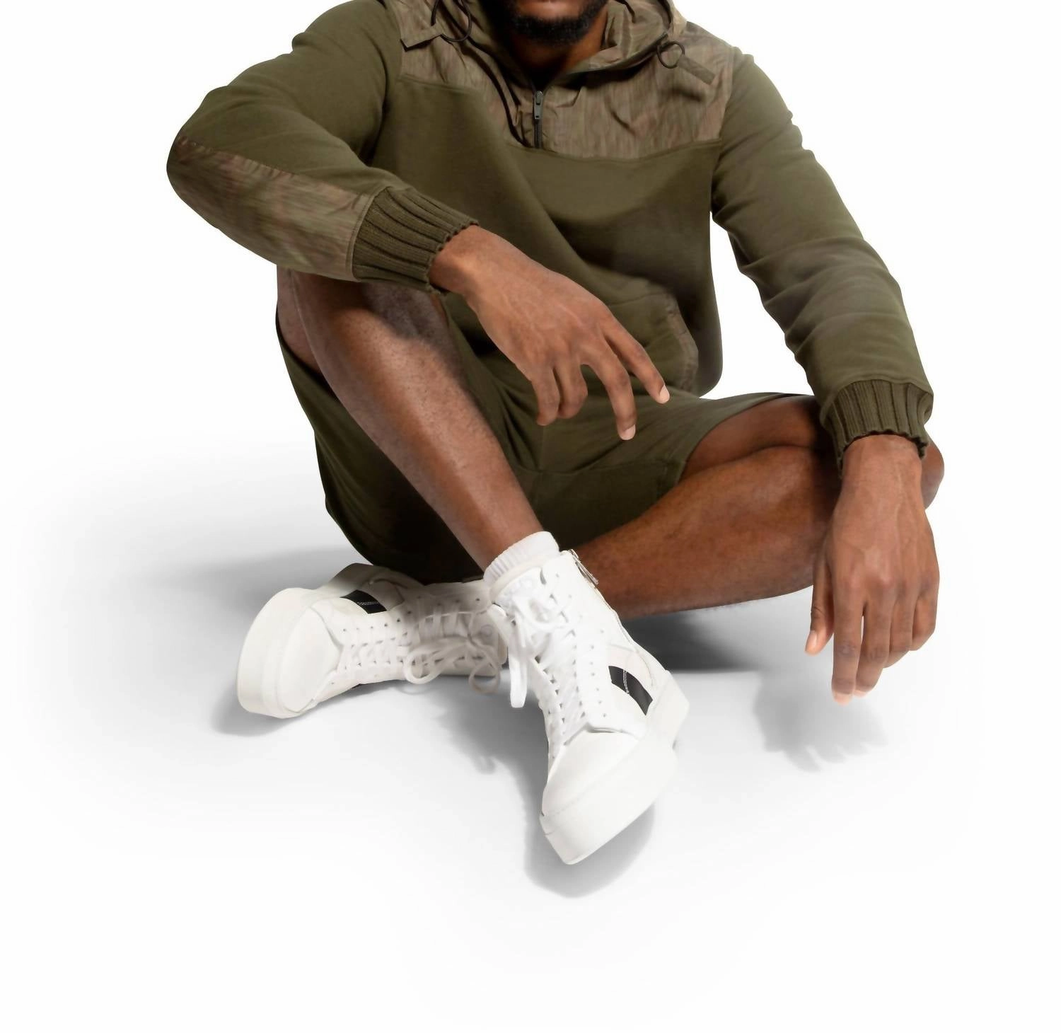 Knit Sweat Short With Pocket Stripe Detail In Dark Olive