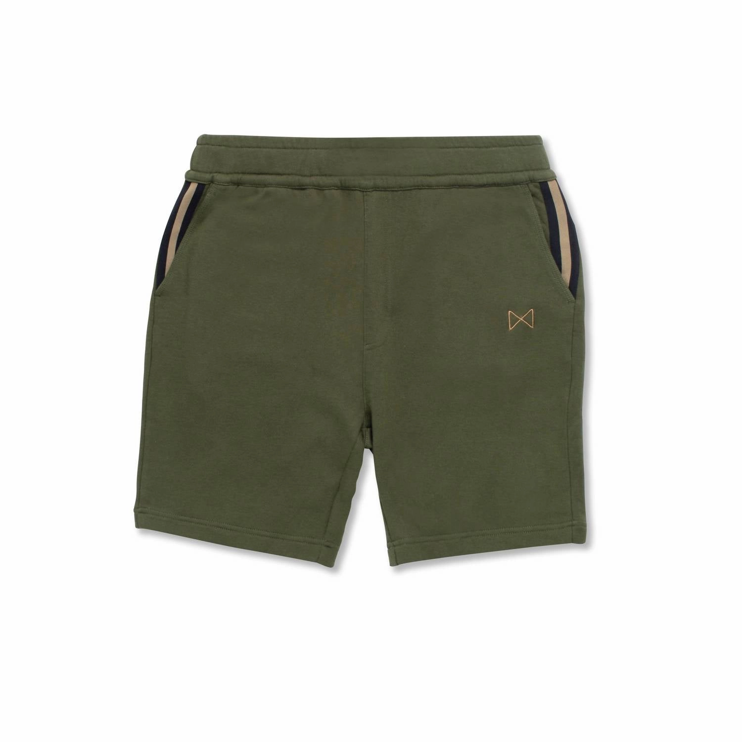 Knit Sweat Short With Pocket Stripe Detail In Dark Olive