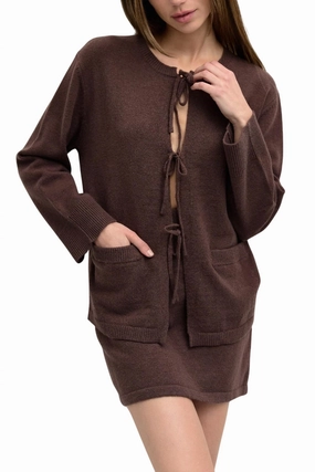 Knit Sweater Tie Front Cardigan In Chestnut Tops Womens - sheer tops clearance