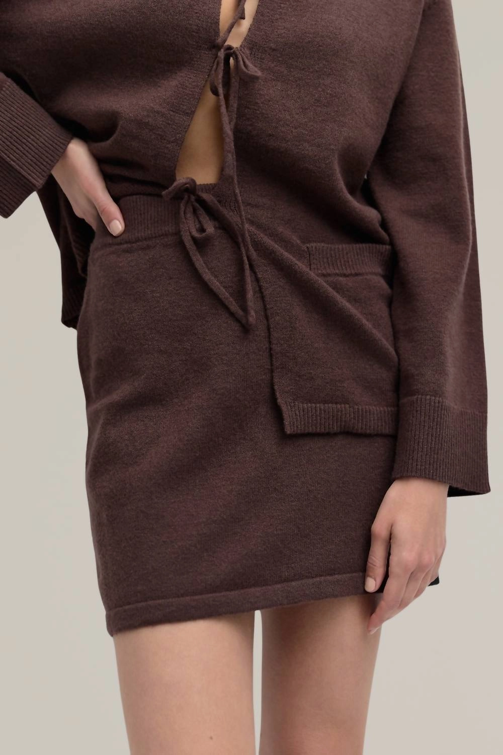 Knit Sweater Tie Front Cardigan In Chestnut