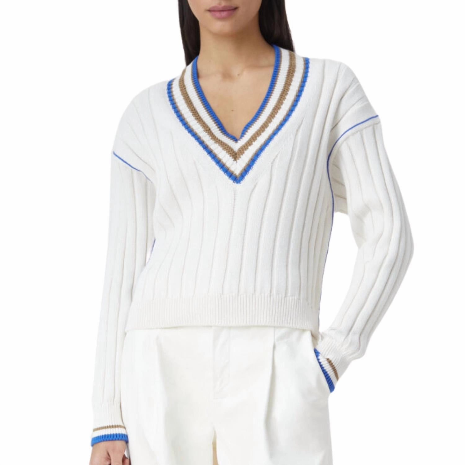 Knit Vee Neck Sweater In Ecru Tops Womens - asymmetrical tops