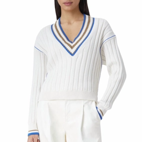 Knit Vee Neck Sweater In Ecru Tops Womens - asymmetrical tops