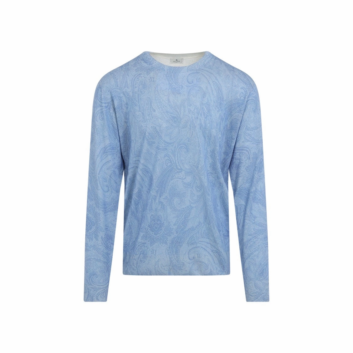 Knitted C-Neck Pale Blue Silk And Cashmere Pullover