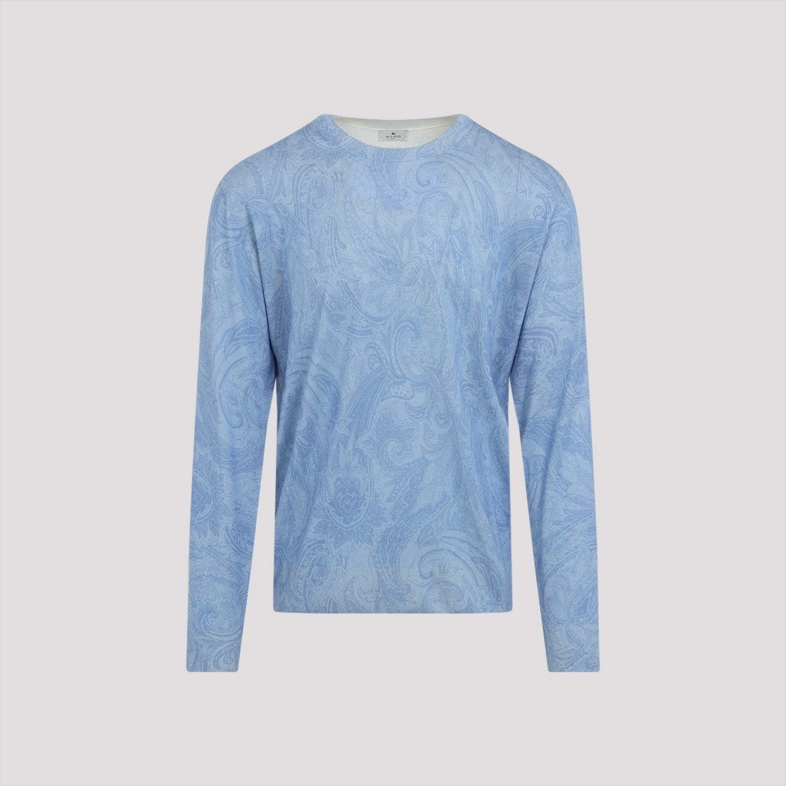 Knitted C-Neck Pale Blue Silk And Cashmere Pullover