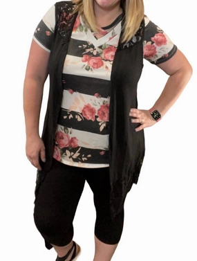 Lace Detail Cardigan In Black Tops Womens - embroidered tops sale