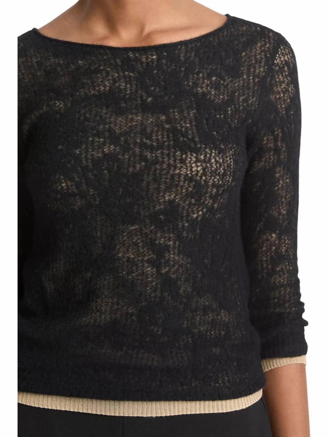 Lace Stitch Layered Sweater In Black/gold Cliff