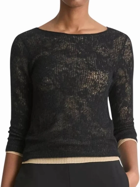Lace Stitch Layered Sweater In Black/gold Cliff Tops Womens - embroidered tops sale