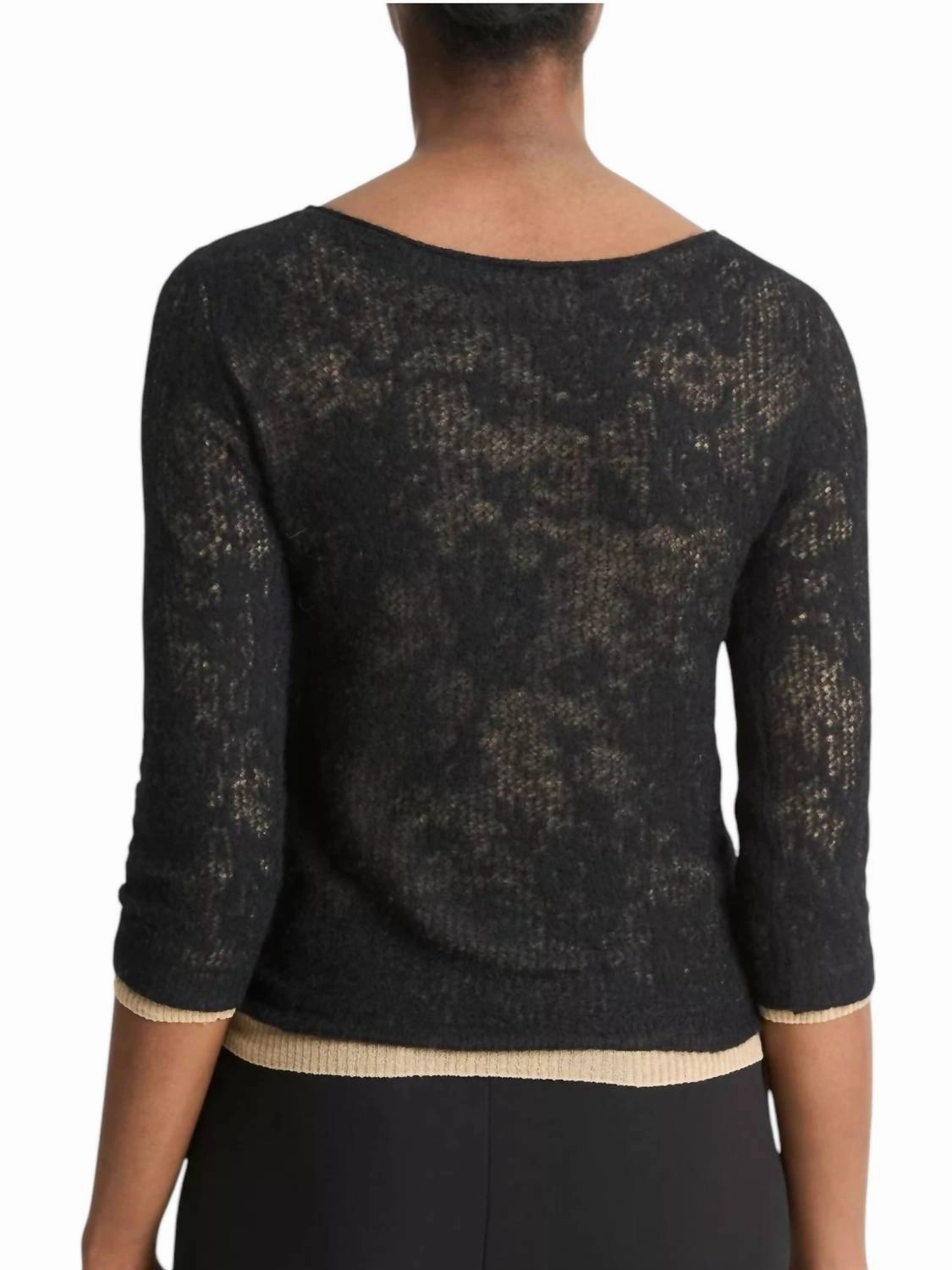 Lace Stitch Layered Sweater In Black/gold Cliff