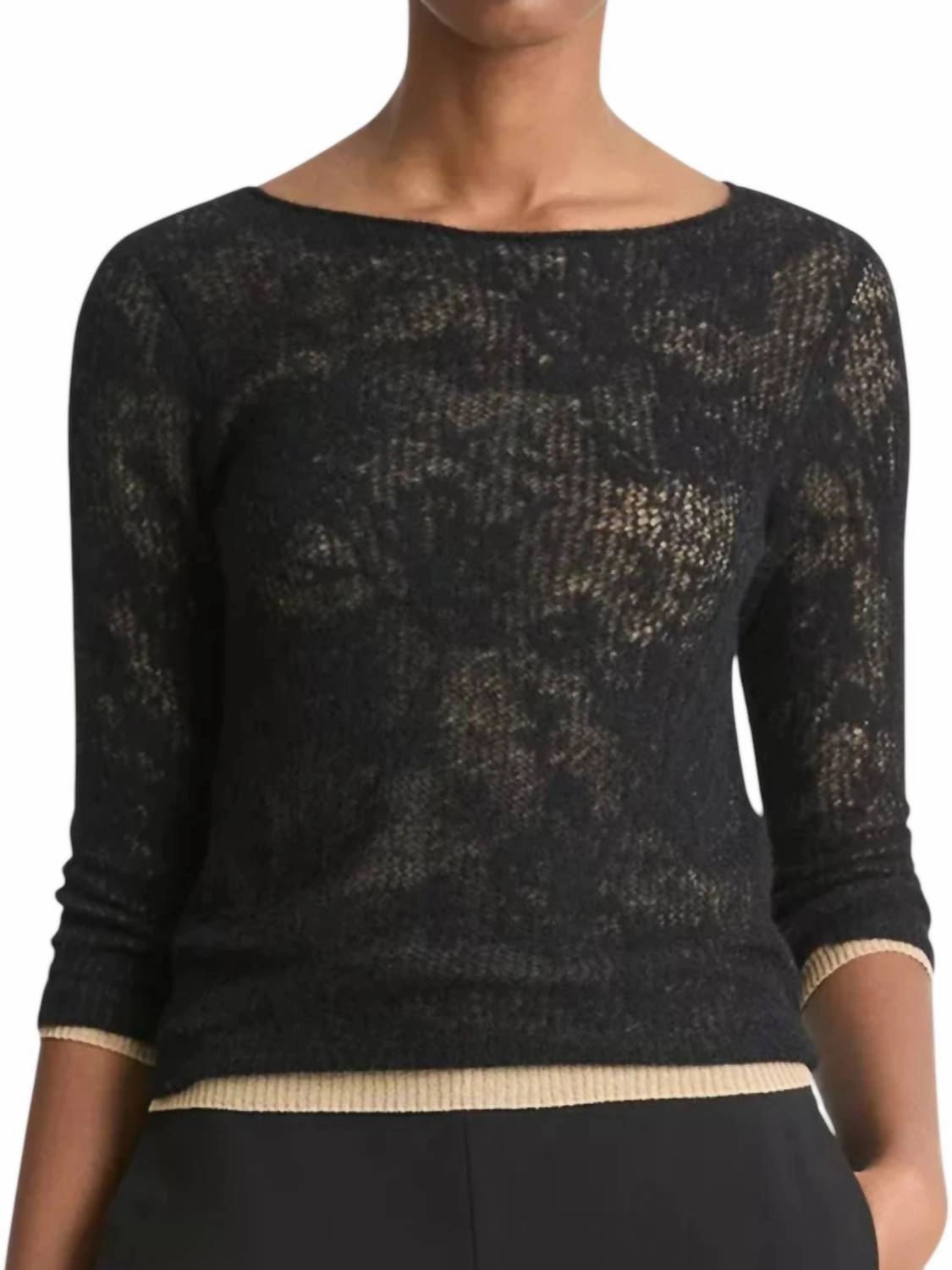 Lace Stitch Layered Sweater In Black/gold Cliff Tops Womens - embroidered tops sale