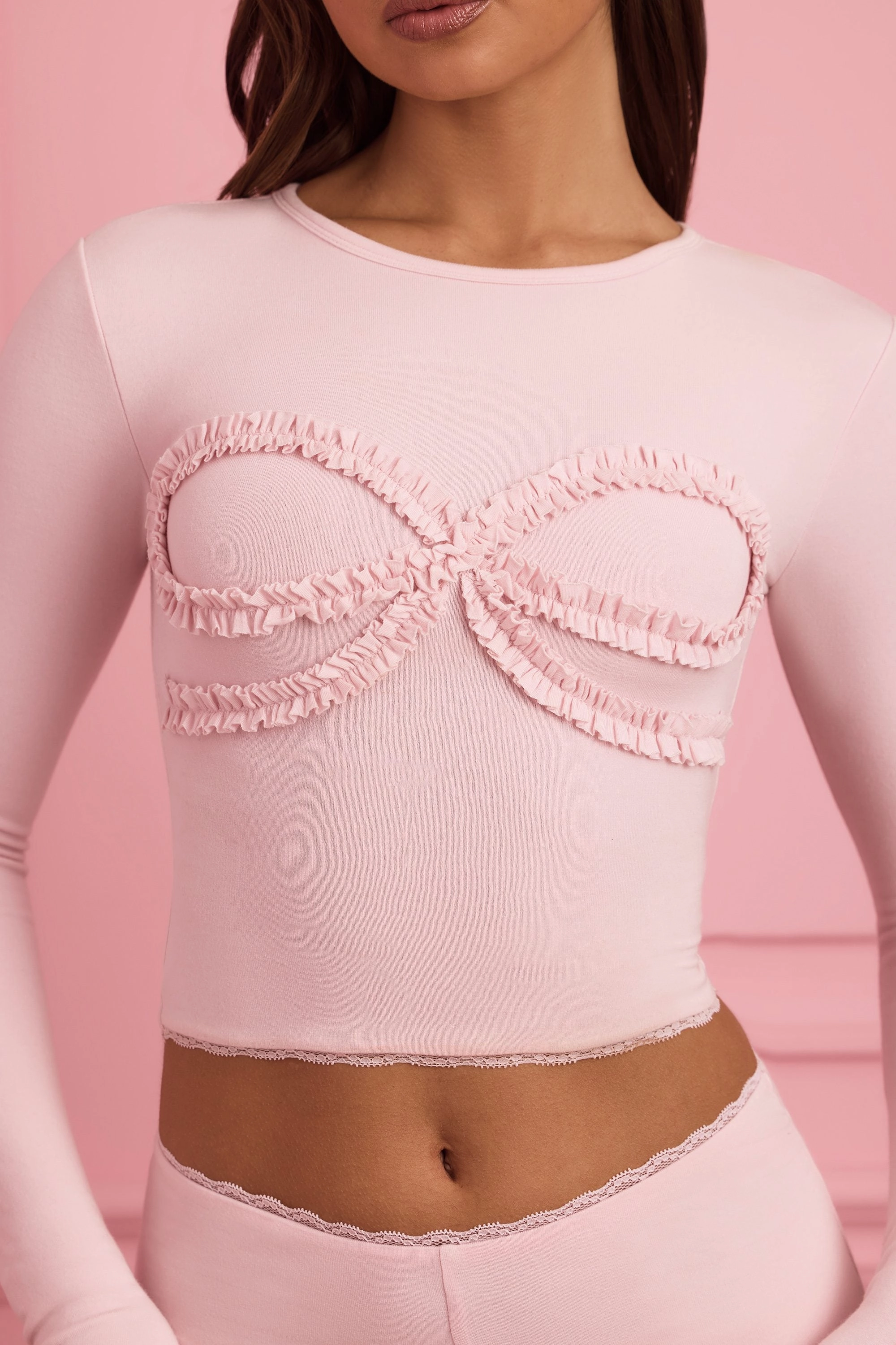 Lace-Trim Appliqu Pyjama Top in Baby Pink
