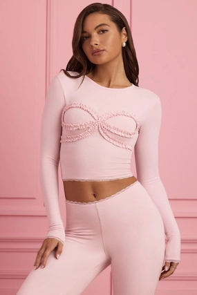 Lace-Trim Appliqu Pyjama Top in Baby Pink Tops - basic tees cheap