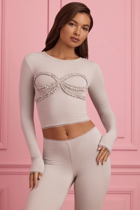 Lace-Trim Appliqu Pyjama Top in Cloud Grey Tops - basic tees cheap
