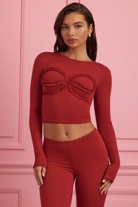 Lace-Trim Appliqu Pyjama Top in Ruby Red Tops - basic tees cheap