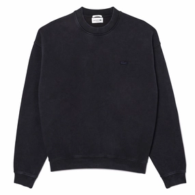 Lacoste Loose Fit Washed Effect Fleece Sweatshirt Black mens long sleeves cheap